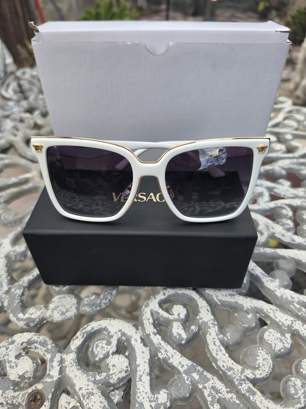 Versace White Cat-Eye Sunglasses with Gold Trim